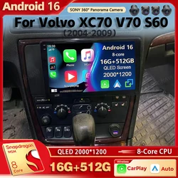 Android 16 Car Radio Multimedia Player for Volvo XC70 V70 S60 2004 - 2009 Auto Carplay Car Stereo DSP wifi+4G Ai voice 2 Din BT