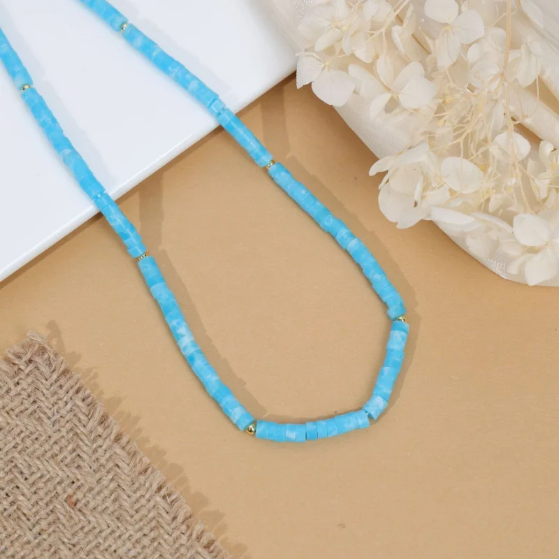 Monkton Handmade Natural Stone Beaded Necklace, Malachite & Larimar Flat Round Disc Beads 4×2mm Women Fashion Jewelry