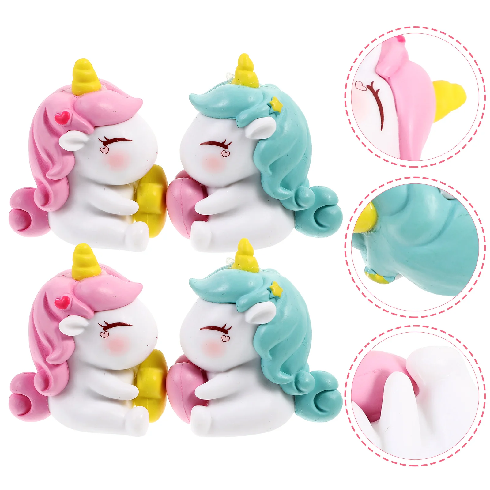 4 pçs unicórnio ornamentos resina mini decorações pequenas estatuetas pequenas estátuas animais em miniatura