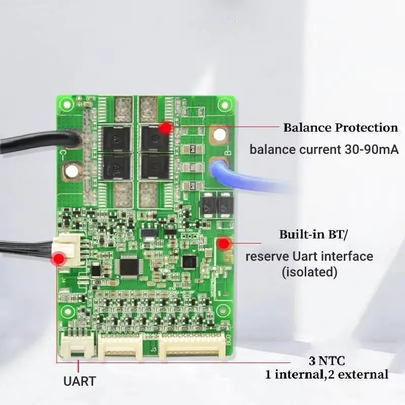 JBD Smart BMS 10S 11S 12S 13S 14S 15S 16S 17S 120A 360A For LifePo4 36V 48V Lithium Battery Bms Built-in BT smart balance board image 4