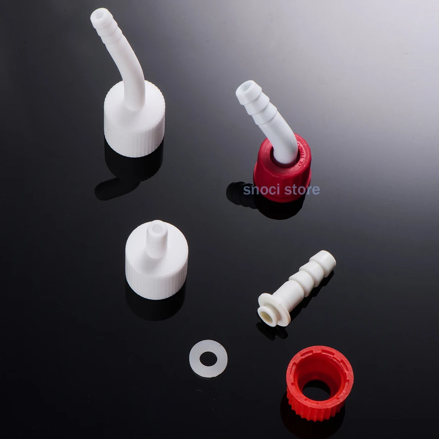 GL14 GL18 Screw Cap Reagent bottle cap Detachable filter joint, Straight/curved Type PP PBT PTFE material Reactor cover,1Piece