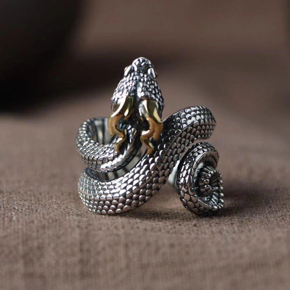 Retro Men's Alloy Snake Ring Adjustable Open Ring For Men Trendy Jewelry Hip-Hop Accessories Gift