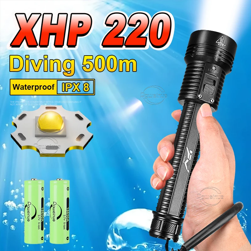Super Bright Diving Flashlight LED Torch IPX8 Waterproof Professional Diving Light Power By 18650 Battery With Magnetic Switch