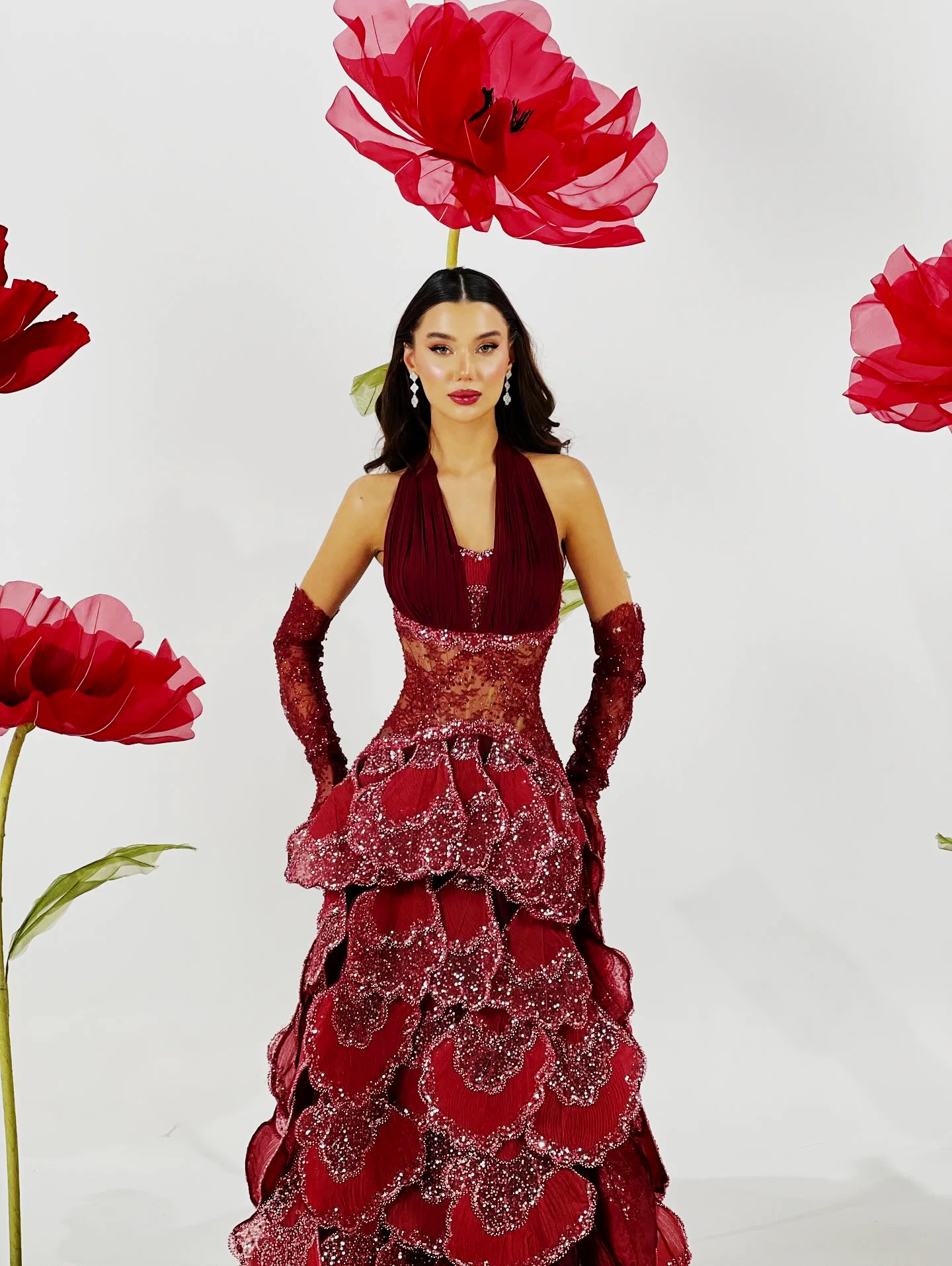 LumiGown 2026 Custom Strapless Dusty Rose Formal Dress 3D Gradient Butterfly Crystal Appliqué Flowy Tulle Night  Evening Dress