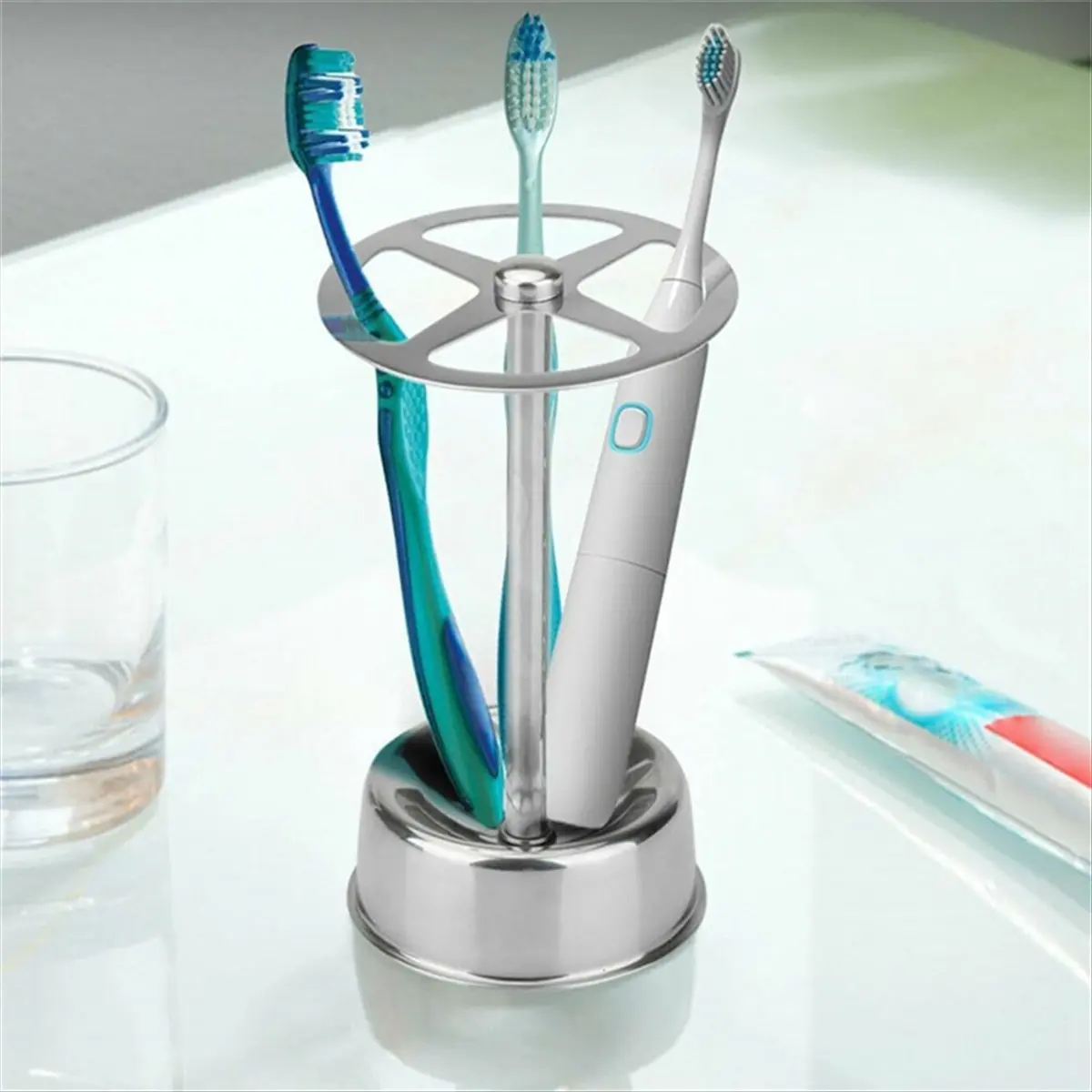 A013 Stainless Steel Toothbrush Holder Multi-Function Tableware Storage Stand Home Makeup Brush Rack Bathroom Accessories