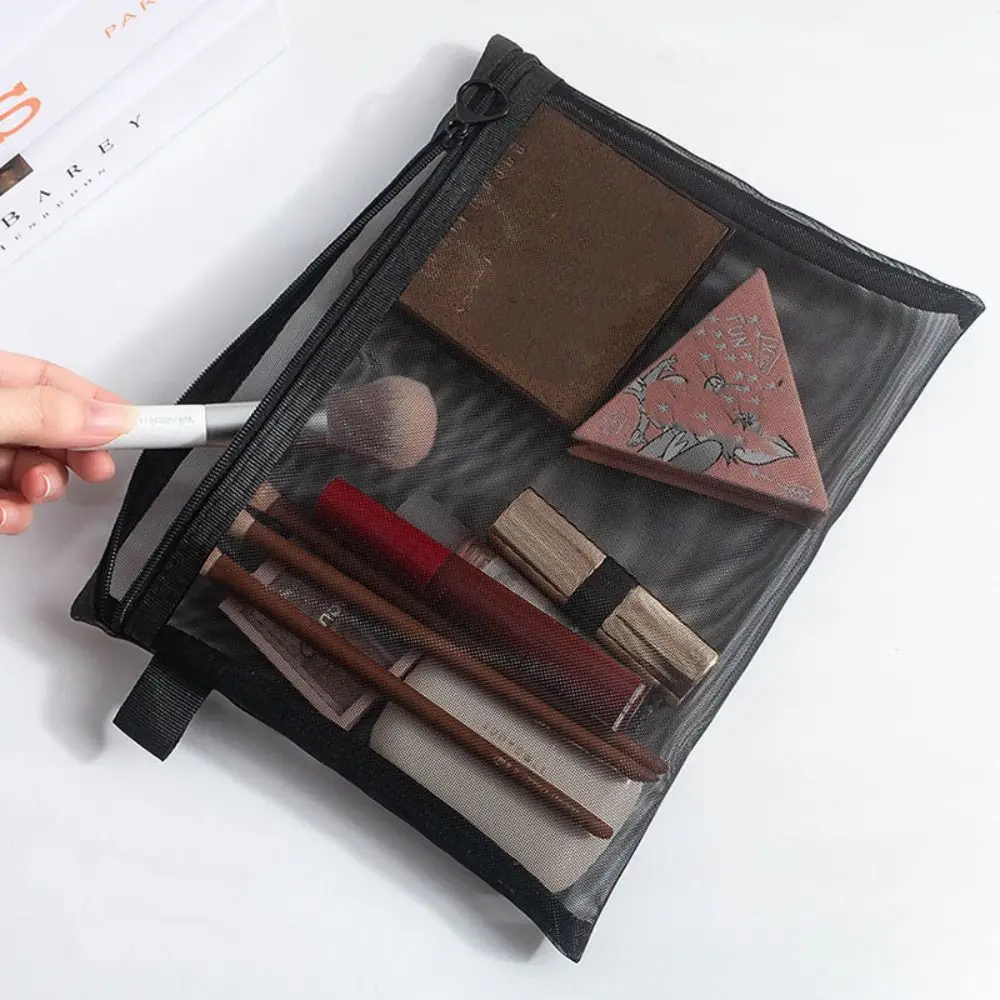 

Casual Large Capacity Mesh Cosmetic Bag Square Bag Zipper Bag Makeup Bag Organizer Case Transparent Cosmetic Cases Girl