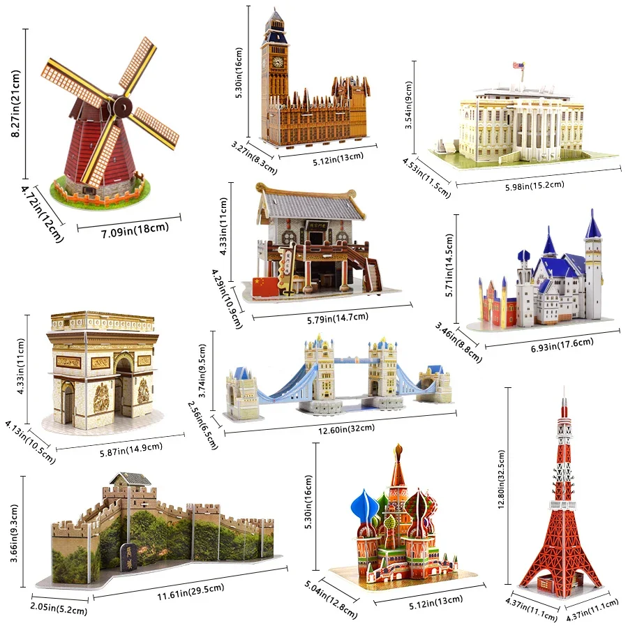 Kids Toys Cardboard 3D Paper Building Puzzle Model Toys World Souvenir White House Eiffel Tower Gifts for Children DIY Education