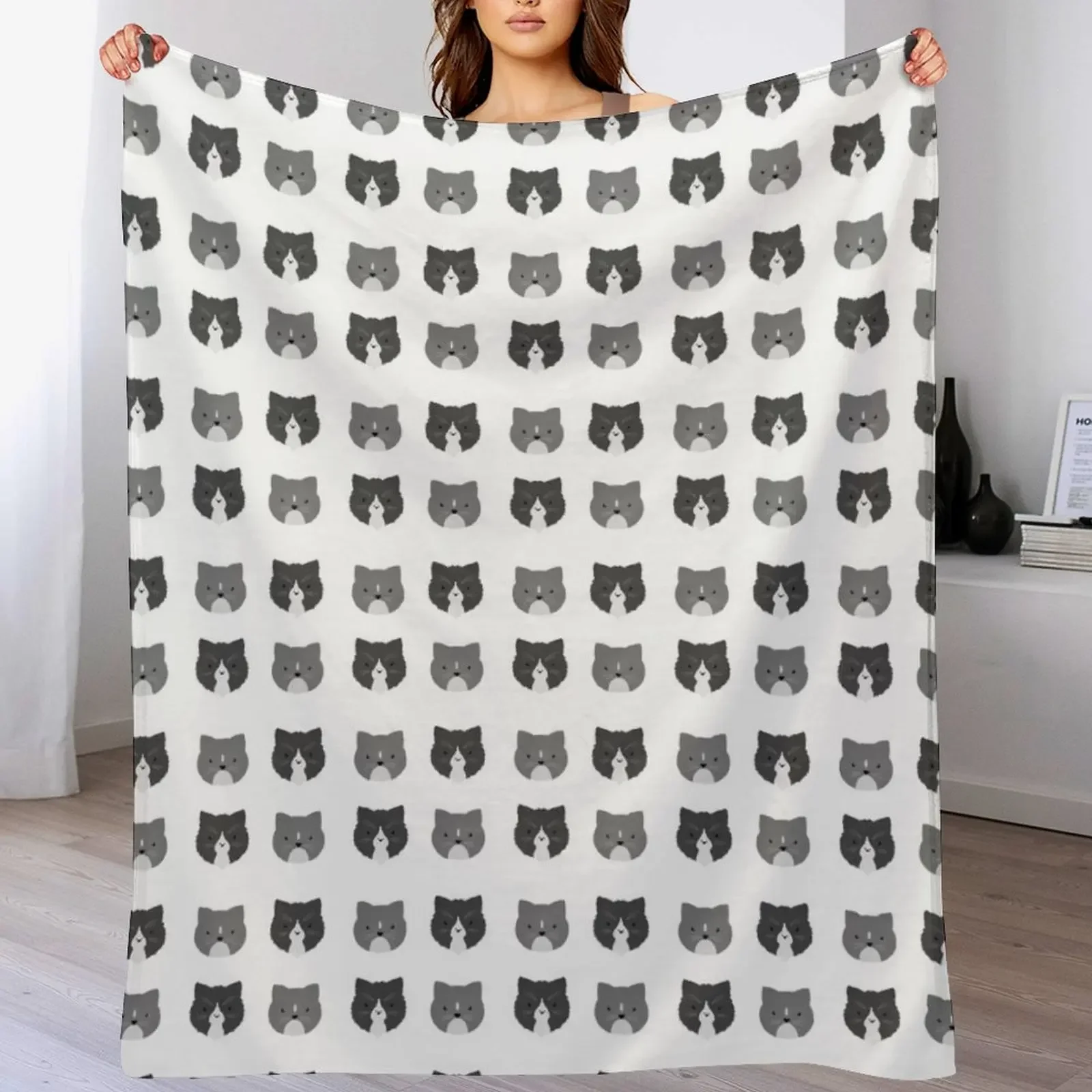 

Grey and Black Tuxedo Cats Head Pattern Throw Blanket Camping Plaid on the sofa sofa bed cosplay anime Blankets