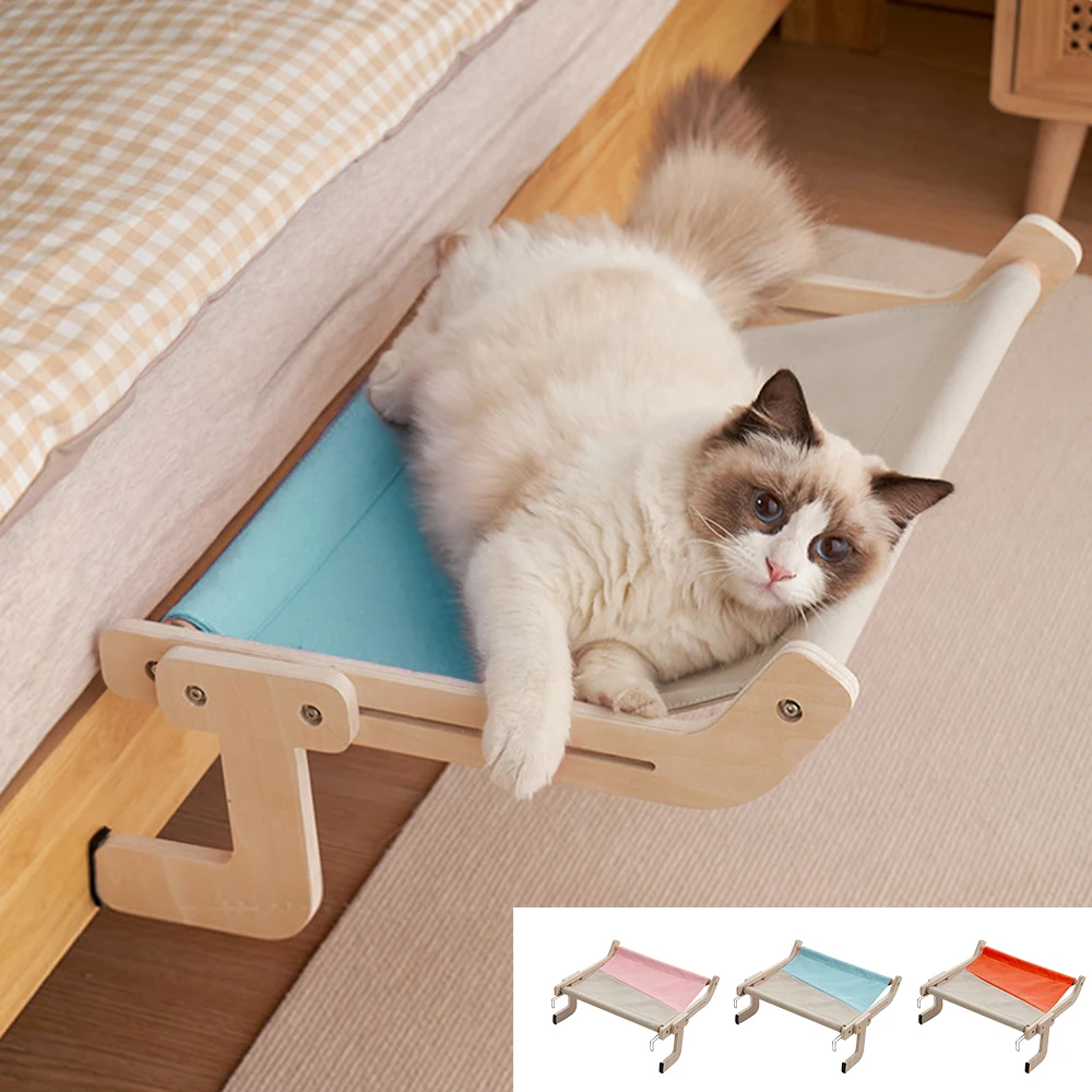 

Cat Hanging Bed Sturdy Cats Hammock Beds Assemble Wooden Puppy Kitten Climbing Frame Seat Pet Window Side Nest Easy Washable