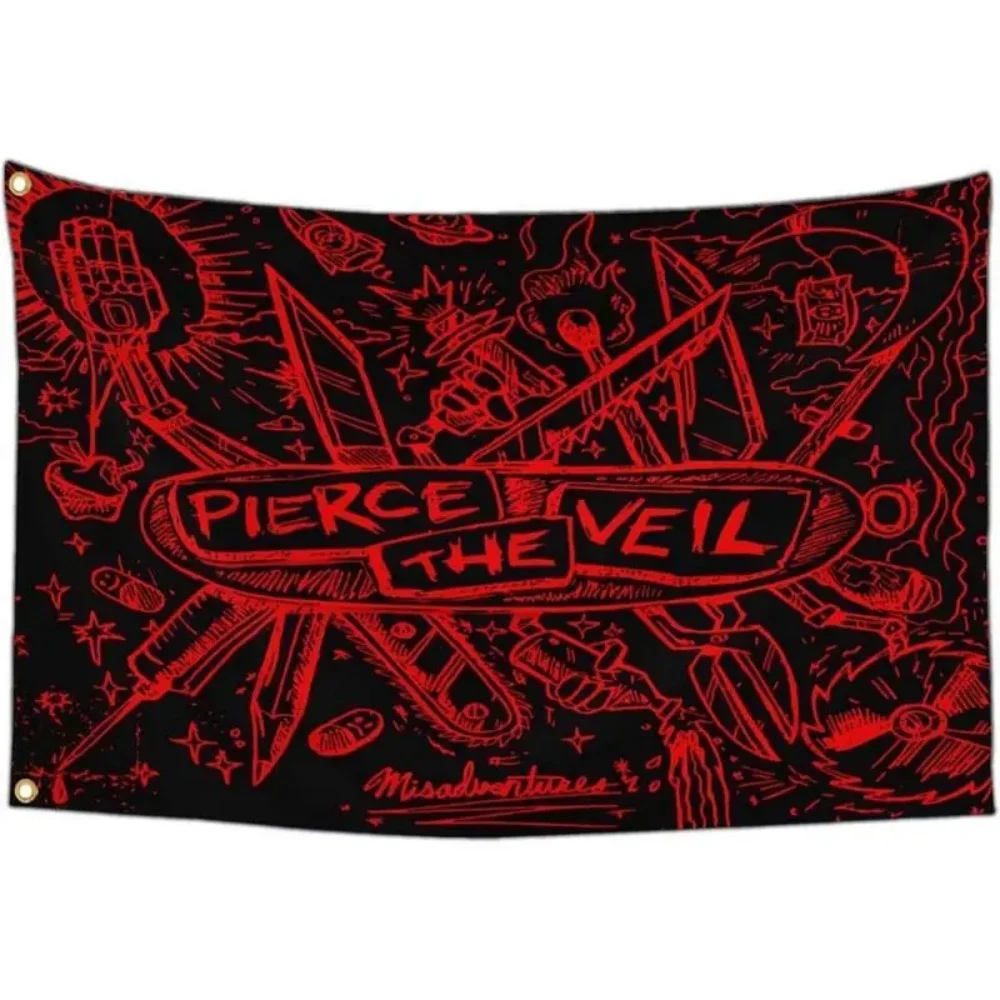 Pierce The Veil Misadventures Sketch Art Banner Emo Post Hardcore Rock Band Wall Hanging For Dorm Bedroom Punk Aesthetic Decor