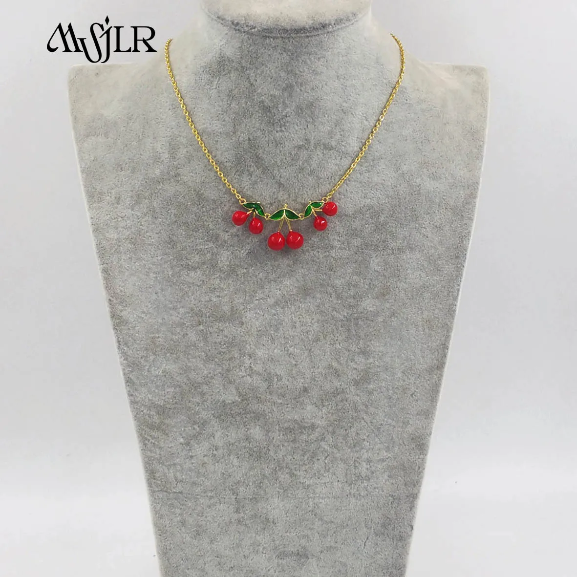 

MVN128 Cherry Shape High-end Feel 42 cm Yellow Brass With Drop Oil Necklace With Real Gold Plated For Girls