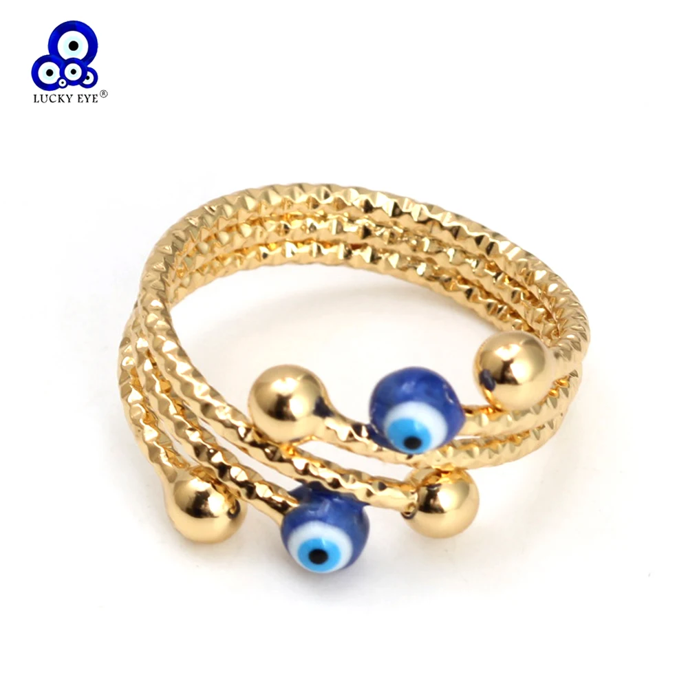 Lucky Eye Blue Turkish Evil Eye Ring Copper 3 Layer Party Wedding Band Ring for Women Men Fashion Jewelry Tanillos bague טבעות