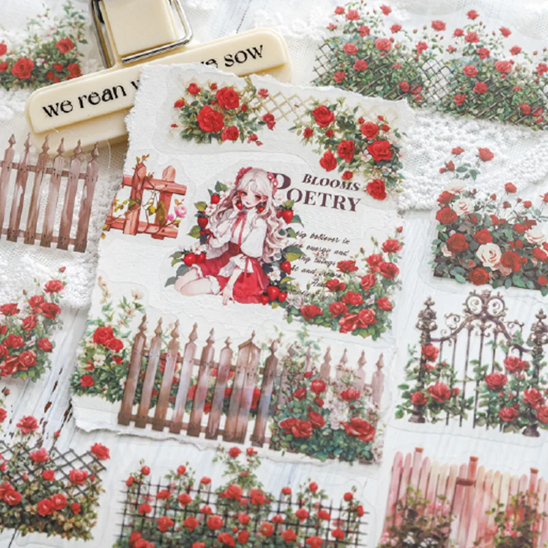 

Mr Paper, 180sheets/bag Wooden Hedge Spring Series Flower Hedge Landscape Cutting Film Stickers thank you stickers stationery