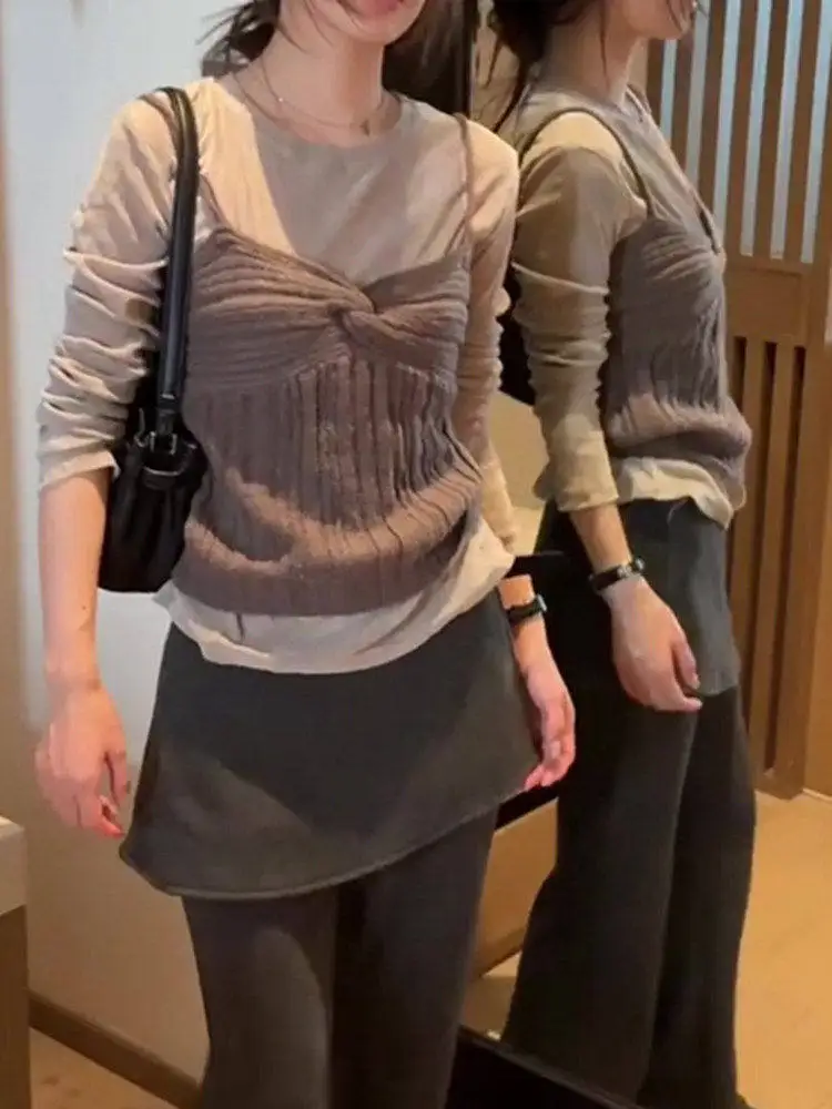 

Повседневный женский комплект из двух предметов с узлом, модный, с завышенной талией, весенняя новинка, топ с эффектом утяжки талии, трендовый наряд для повседневной носки