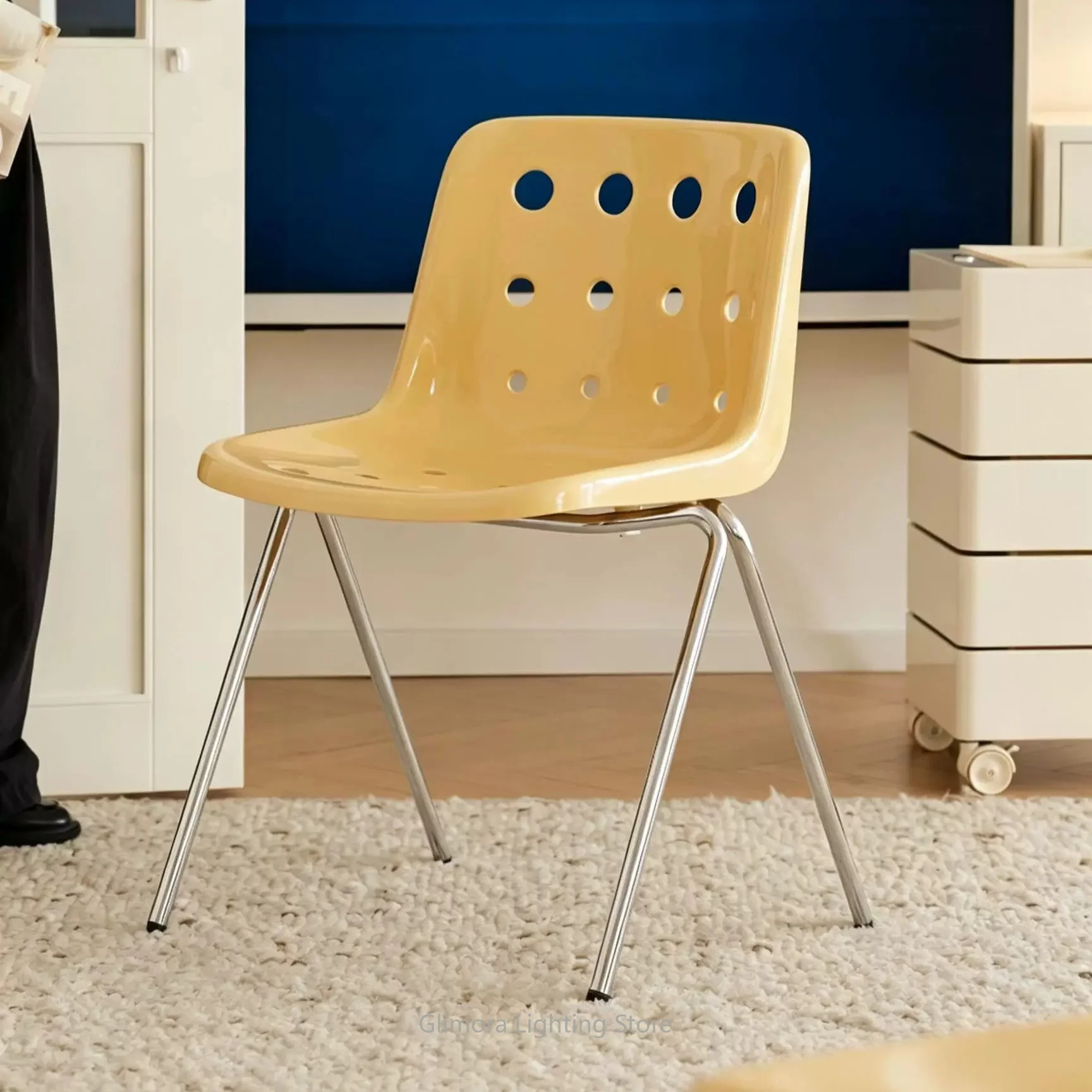 Modern Minimalist Stackable Cheese Chair, Mid-Century Backrest Dining Seat with Dopamine Style for Home
