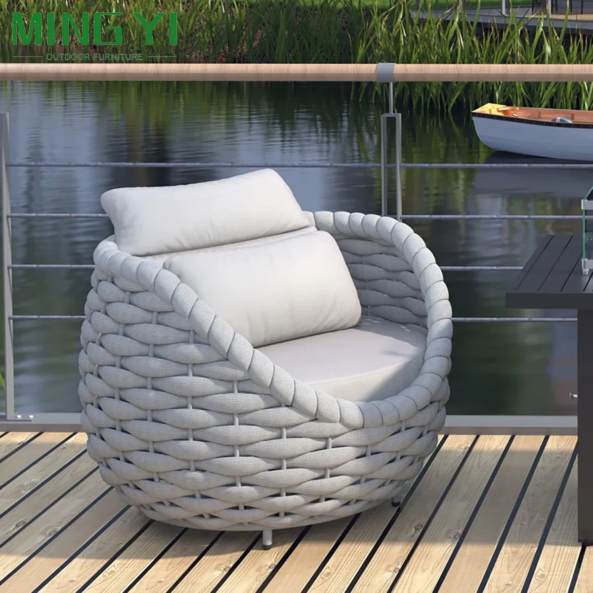 Waterproof Backyard Terrace Cushion Comfortable Rope Woven Furniture Hand Woven Modern Garden  Sofa Chair Set