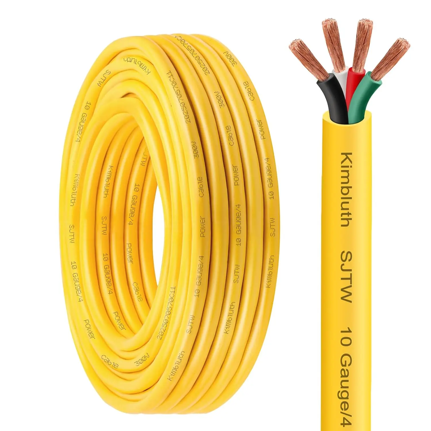 

10 Gauge 4 Conductor Extension Cord 20FT Heavy Duty SJTW Outdoor Power Cable for Generator Automotive Motor