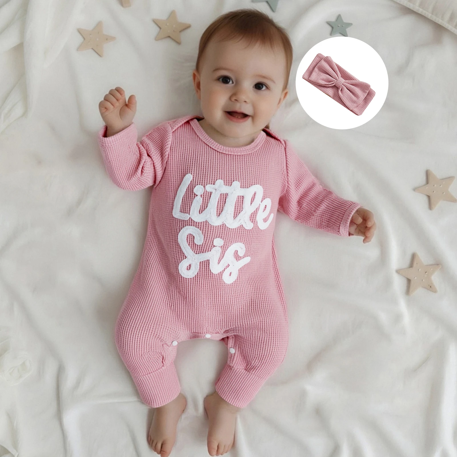 

Детская хлопковая осенняя одежда, комбинезон для девочек, комбинезон с длинными рукавами и вышивкой букв и повязкой на голову, одежда для малышей