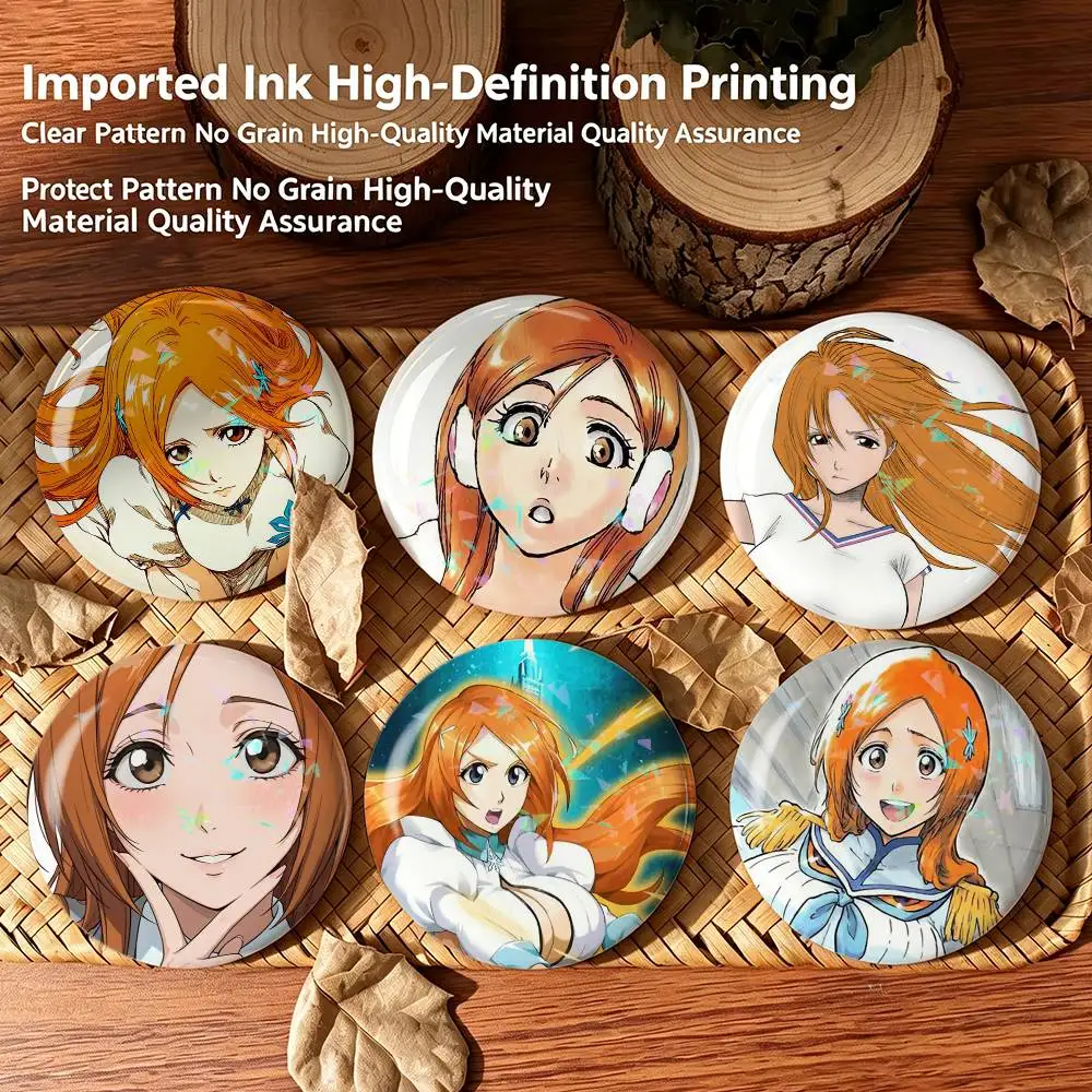 Inoue O-Orihime B-BLEACH  Custom Tinplate Round Button Badges Pins Brooches for Clothes Backpack