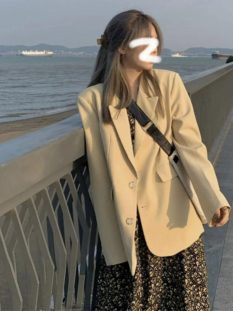 

White Casual Women's Suit Jacket 2023 New Spring Autumn Retro Elegant High-End Trend Korean Version Long Sleeve Loose Fit