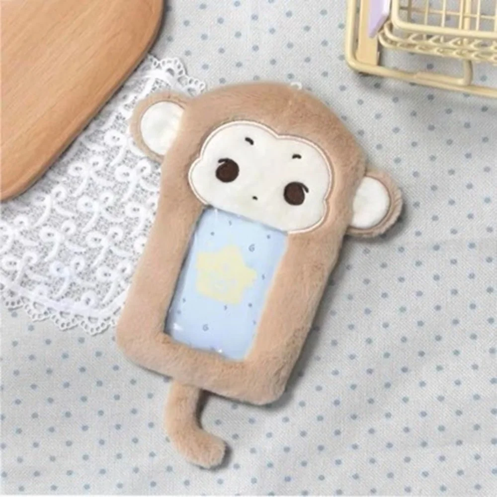 Cartoon Little Monkey Plush Keychains Card Holder Cute Accessory for ID Badges and 3‑inch Photo Cards Merchandise for K‑pop Fans
