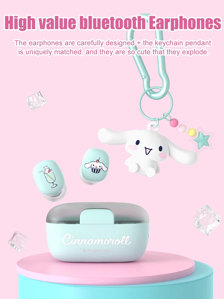 سماعات رأس جديدة من Sanrio Kuromi مزودة بتقنية البلوتوث سماعات رأس لاسلكية حقيقية يمكن التحكم بها باللمس مناسبة كهدية في الألعاب