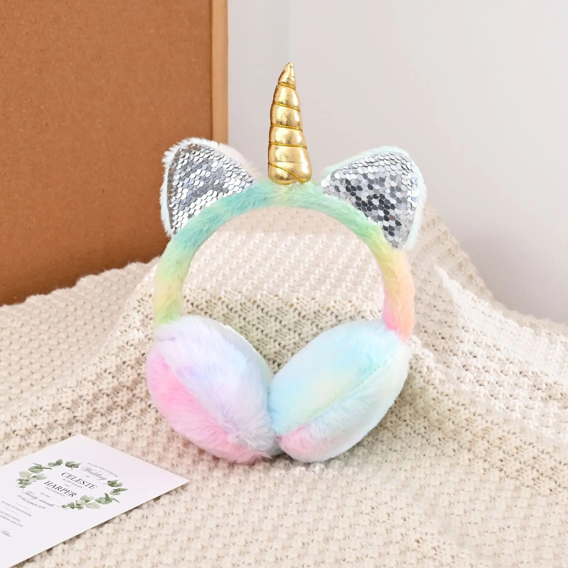 Orejeras de unicornio para niños, cubierta de orejas de gato, diadema de felpa más cálida, auriculares de piel, orejeras esponjosas, Invierno