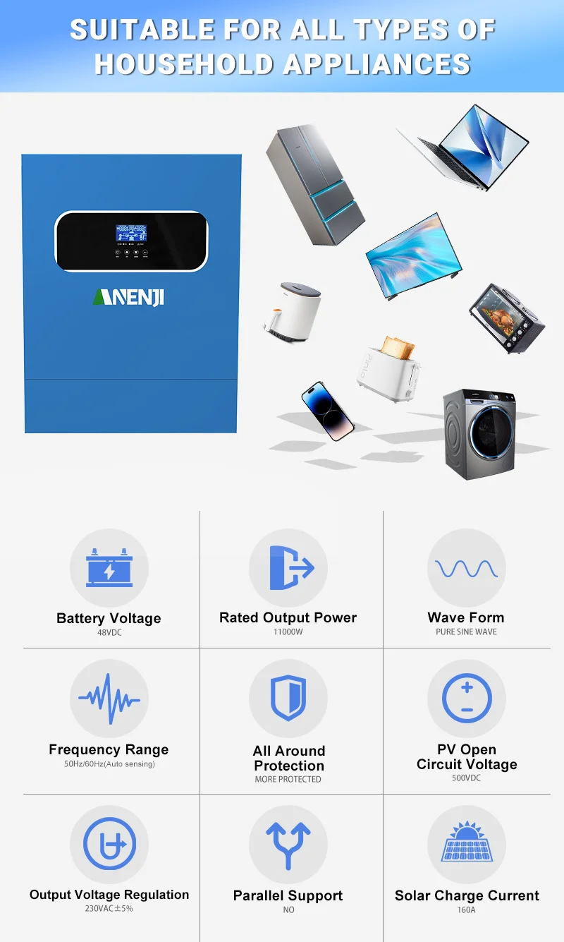 11KW 48V 230V Hybrid Solar Inverter MPPT 160A 60A 2KW 12V Off-Grid Pure Sine Wave PV 500VDC 160VDC Solar Controller with WIFI