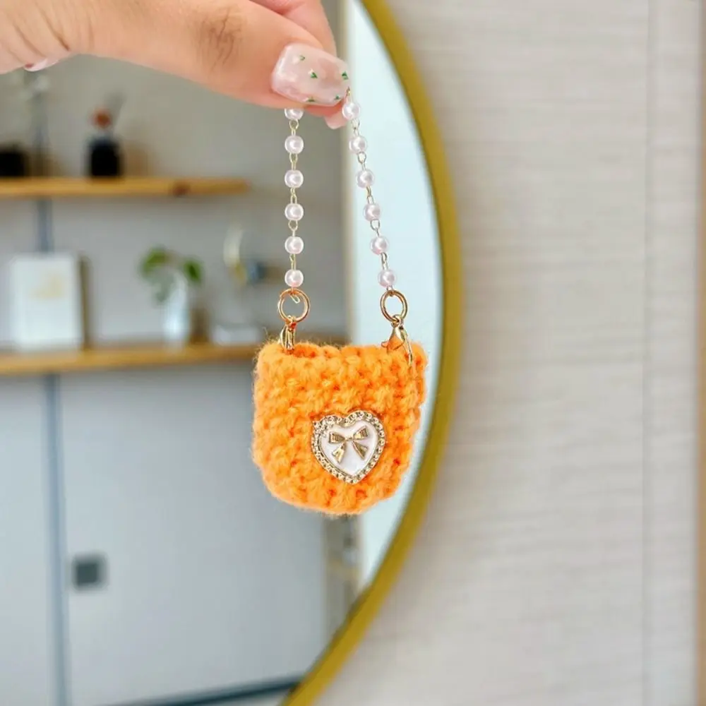 Bolso cruzado con cadena de perlas en miniatura, muñeca tejida trenzada de ganchillo, bolso de hombro tejido, Mini bolso cruzado para muñeca, juguete DIY