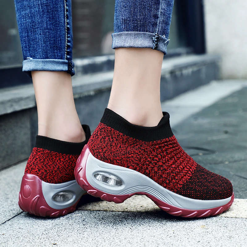 Women Platform Sneakers Woman Casual Shoes Cushion Sneakers Ladies Comfortable Low Top Sock Sneakers Non-slip Walking Shoes