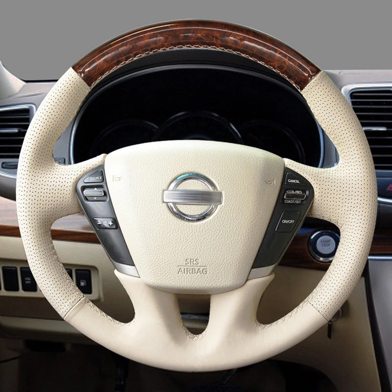 Microfiber Leather Car Steering Wheel Cover for Nissan Teana Murano Z51 Elgrand Quest 2011 Hand Stitched Protector Wrap Cover