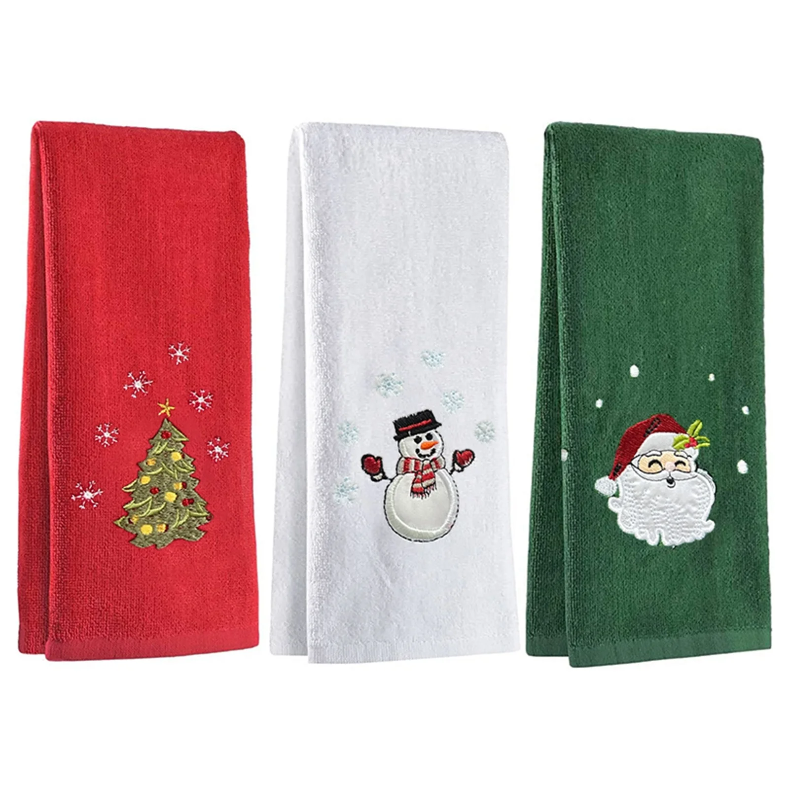 

2024 New Year Towel Classic Solid Xmas Tree/Snowman/Santa Claus Embroidery Bath Towel 45x30cm Christmas Hand Towels Set