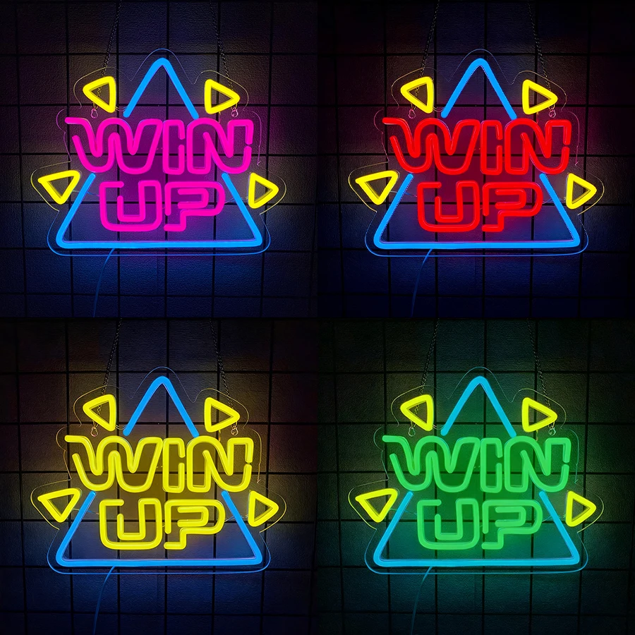 Multi-Color Win Up Neon Sign For Wall Decor,Light Up Sign For Bedroom,Game Room Decor,Gym,Man Cave,Gift For Friends,USB Powered