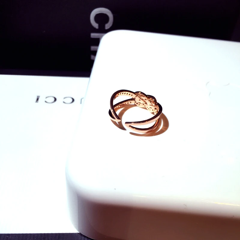 All-Match Exquisite Plated 14k Real Gold Smooth Rings For Women Elegant Open Adjustable Temperament Micro Inlaid Crystal Ring