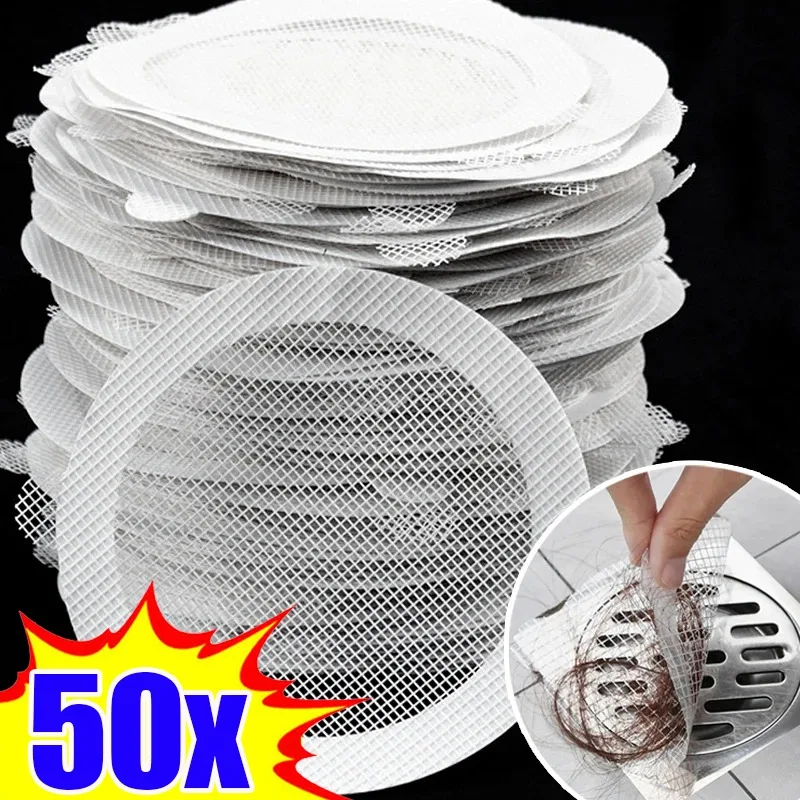 50/1Pcs Disposable Floor Drain Sticker Anti-blocking Filter Screen Hair Catcher Drain Stopper Cover Kitchen Bathroom Accessories