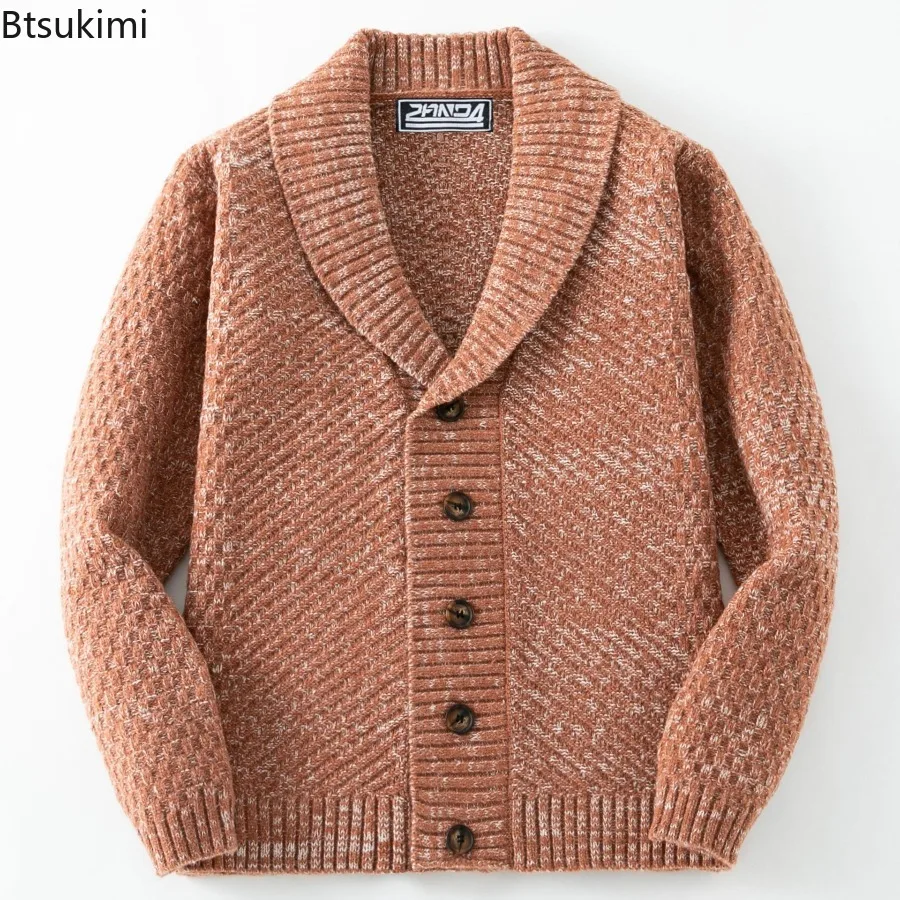 Autumn Winter Luxury Fashion Knitted Sweaters Men's Vintage Thick Warm Lapel Collar Cardigan Jacket Men's Clothing Sweater Coats