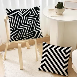 Black and White Geometric Line Star Pillow Case Living Room Accent Couch Back Support Square Lounge Restful Nap Companion 