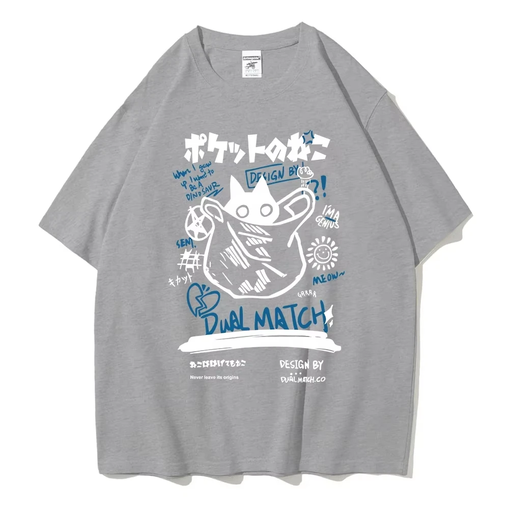 Herren Damen Cartoon T-Shirts 2026 Sommer Harajuku Kawaii Katzen-Print Kurzarm-T-Shirts Paar Mode Lässige Streetwear Y2K Tops – Detail 4