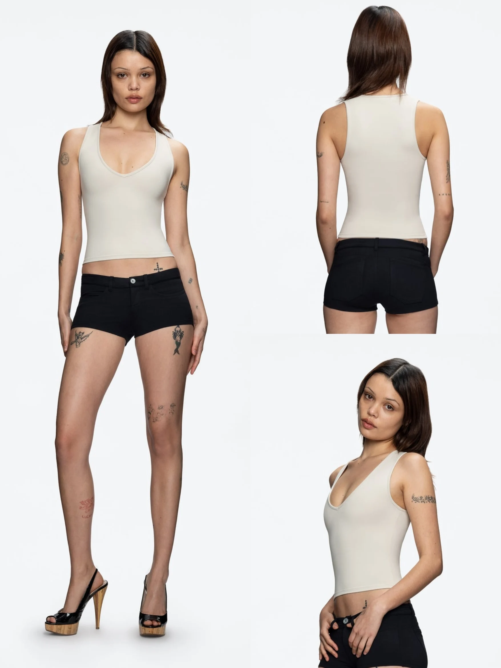

Tank Women's Soybean Color Deep V Neck Sexy Vest Elastic Waist Short Top Casual Sports Sweater