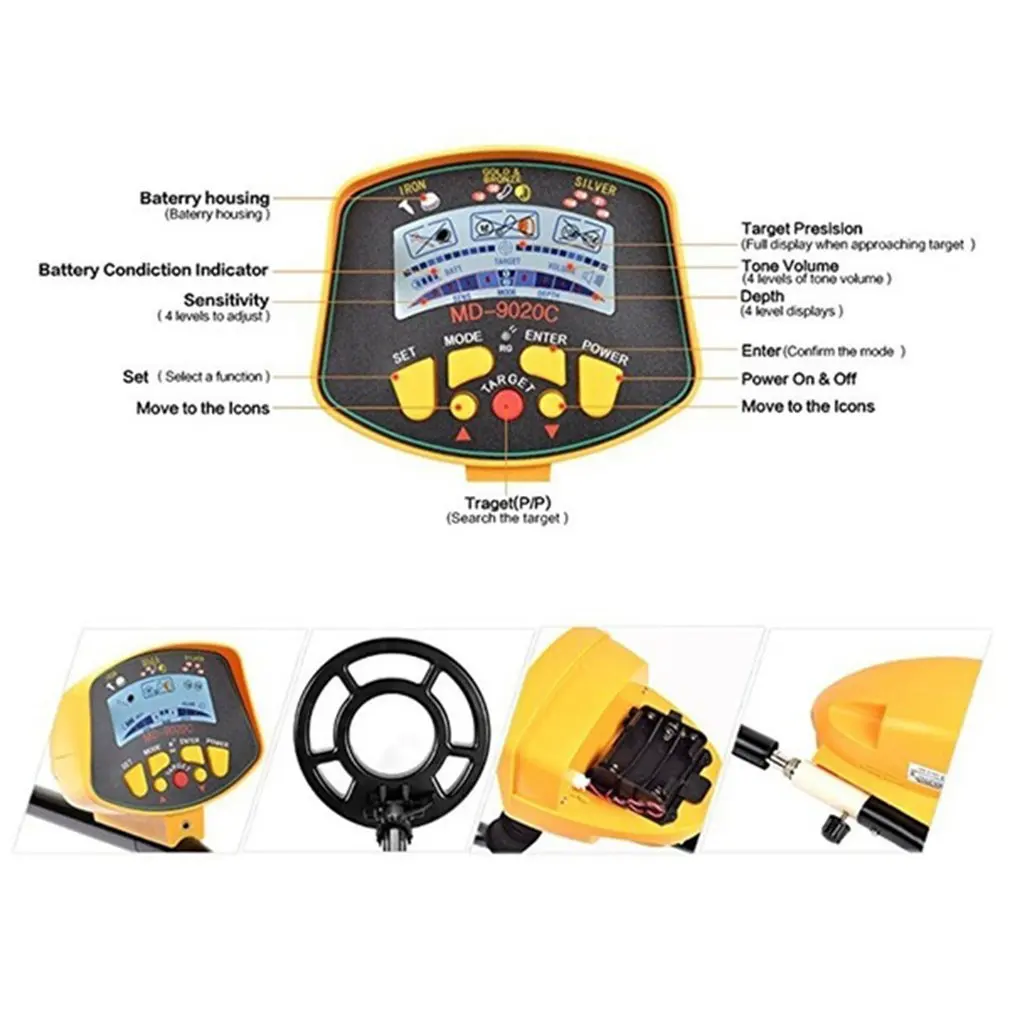 Imagem -04 - Detector de Metais Subterrâneo Alta Sensibilidade Display Lcd Treasure Gold Hunter Finder Scanner Segurança Md9020c Profissional