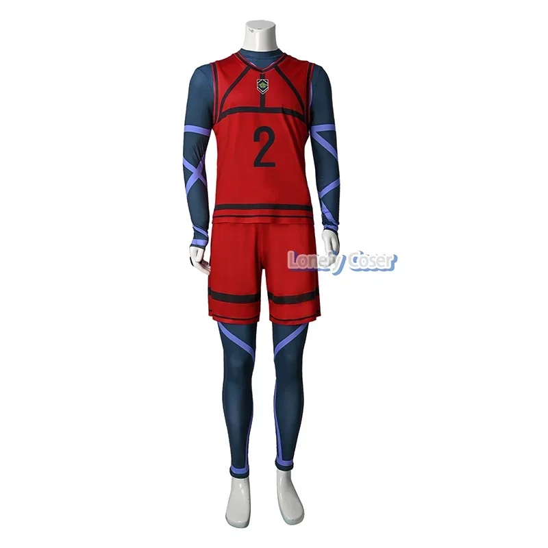 Anime Blue Lock Jyubei Aryu Red Uniform Cosplay Costume Wig #2 Jumpsuit Vest Shorts Team Football Club Sportswear Jersey Men