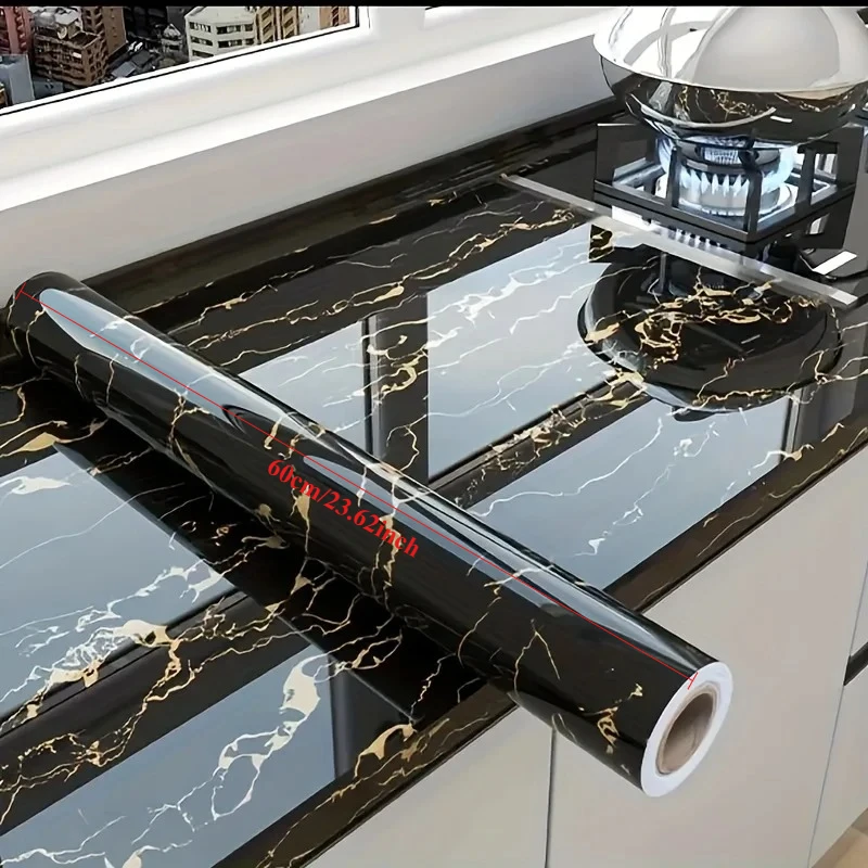 1-meter-long self-adhesive anti-oil marble wall tiles for kitchens, easy to clean, suitable for home decoration.