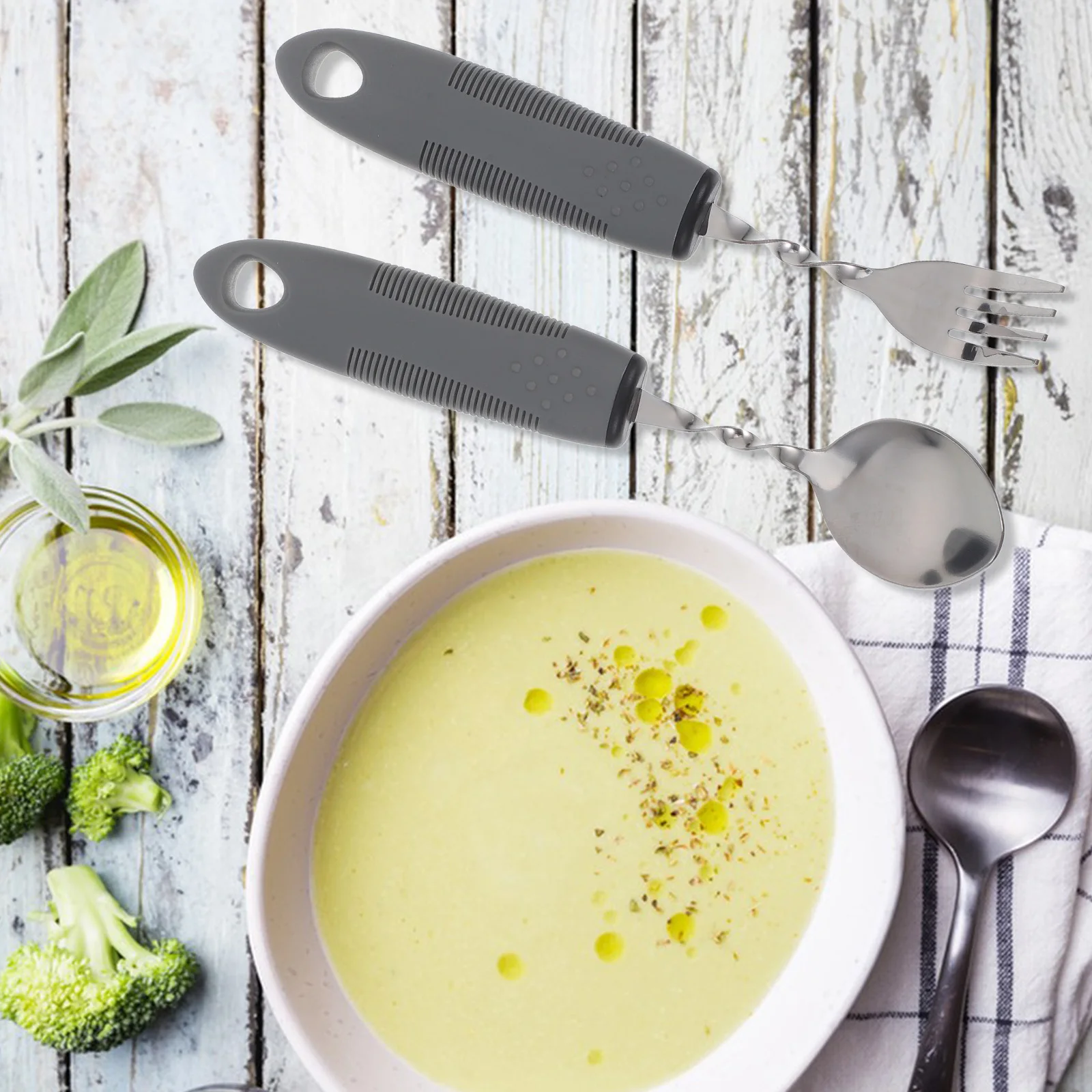 

2Pcs Adaptive Cutlery Set for Elderly Anti Tremor Spoon Fork Functional Hand Universal Handle Durable Easy Clean