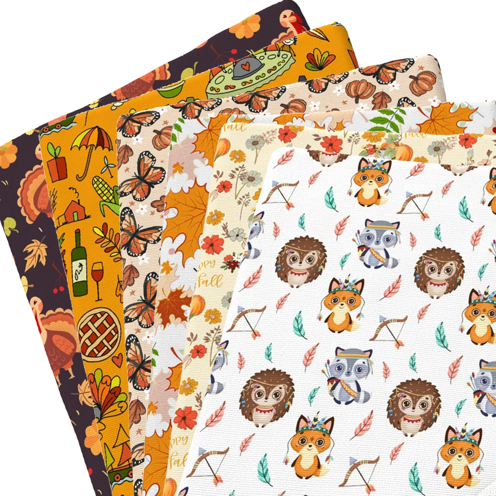 Teramila Polyester Cotton Fabric Fat Quarters Digital Print Maple Leaf Butterfly Fox for Patchwork Scrapbooking DIY Tissue