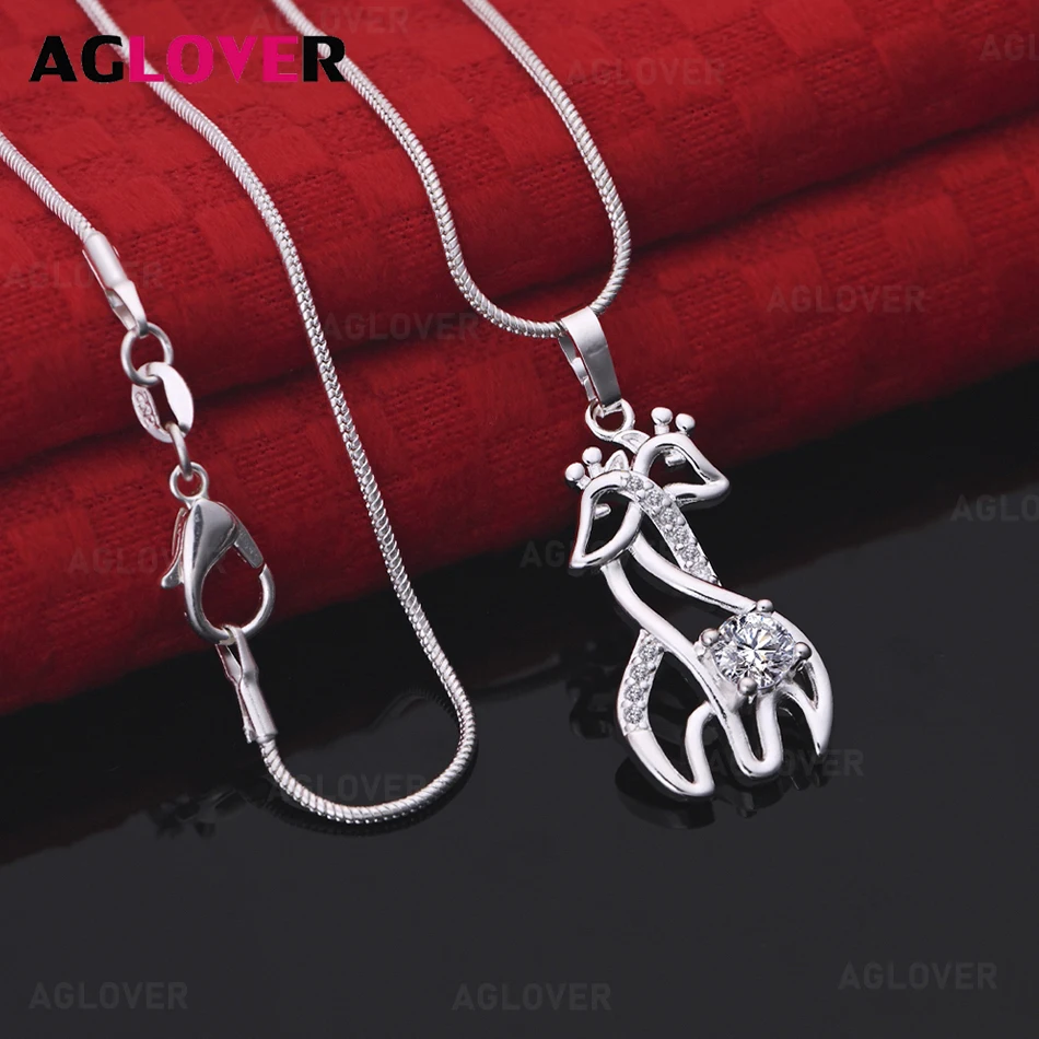 

AGLOVER 925 Sterling Silver Deer Hollow Zircon Pendant Necklace Daily Accessories Women'S Simple And Atmospheric Jewelry