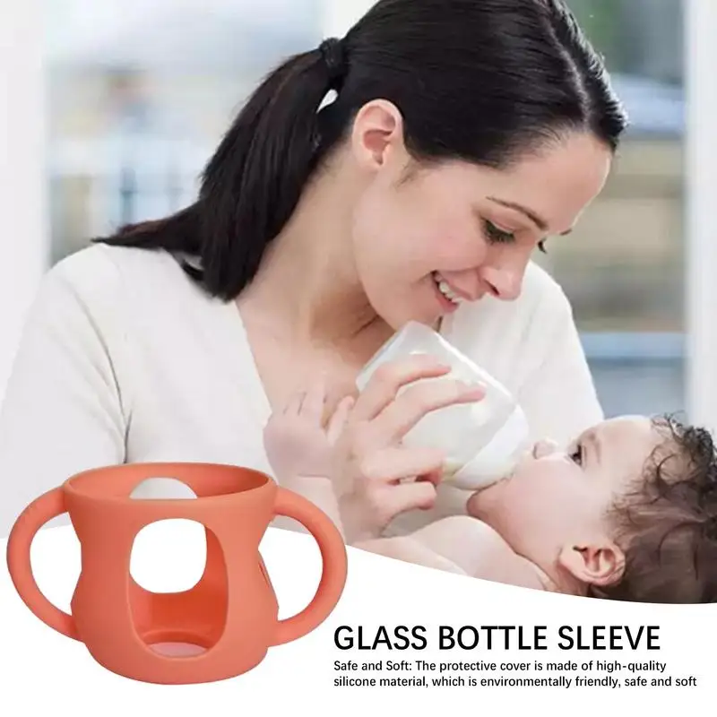 Silicone Sleeve For Glass Baby Bottle Feeding Bottle Sleeve With Handles Anti Breakage Bottle Holder Anti-Drop And Shockproof