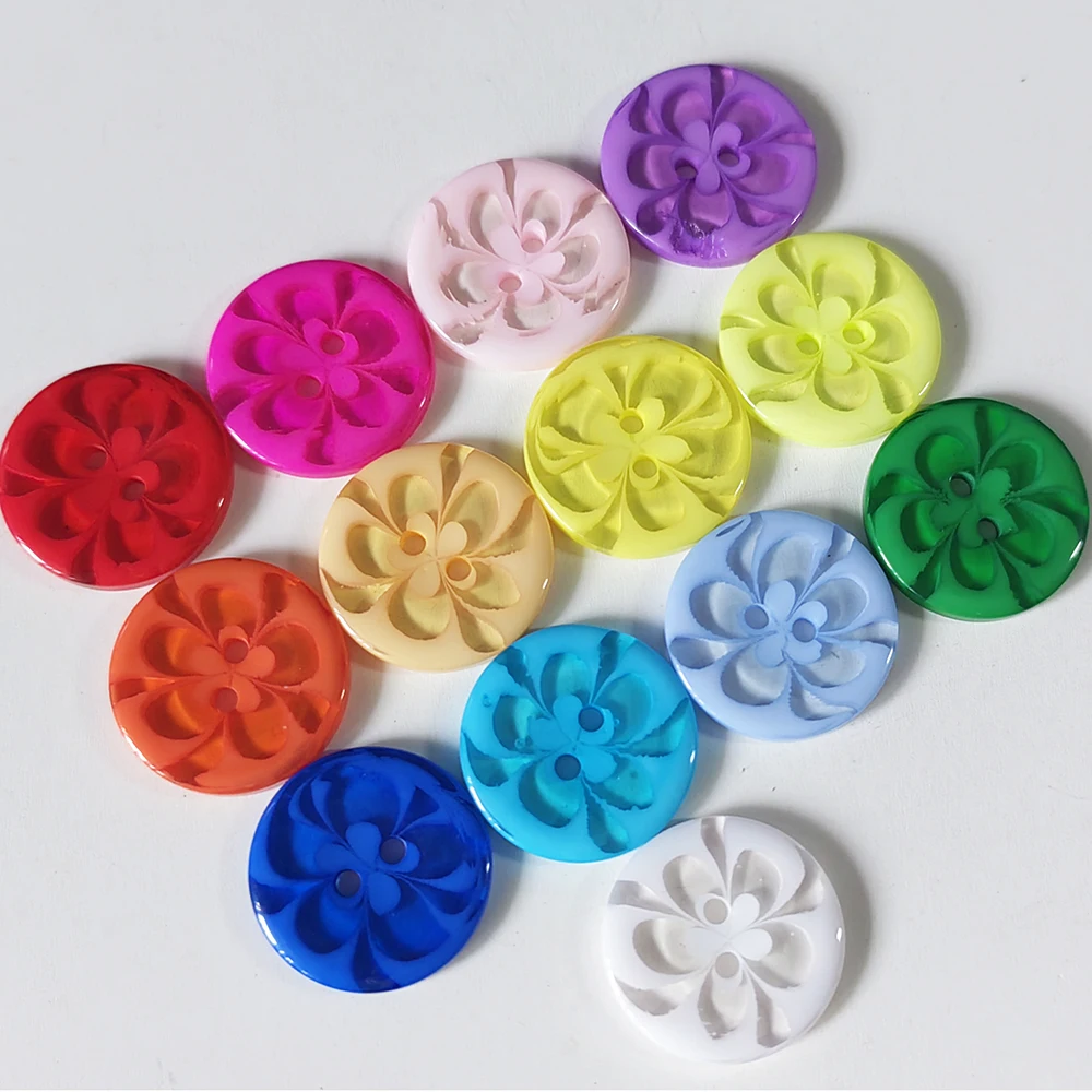 60pcs 20mm 17mm 14mm Mixed Colors 2 holes Flower Pattern Resin Buttons Kids Sweater Cardigan Sewing Accessories Loose Button