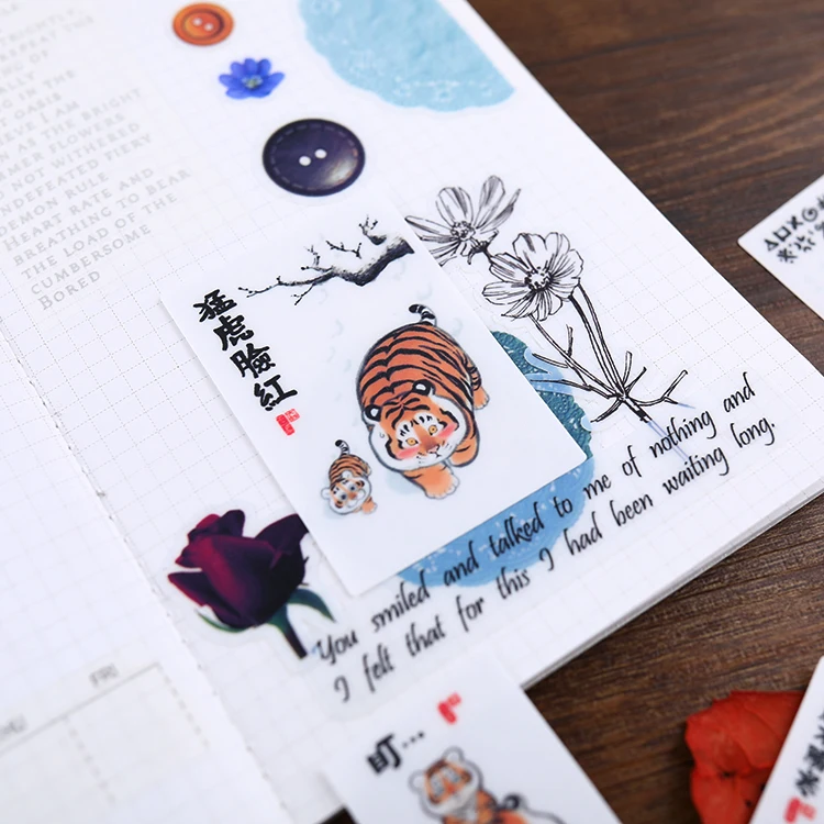 24PCS tiger Paper Lable Stickers Crafts And Scrapbooking Decorative Sticker DIY Lovely Stationery notebook