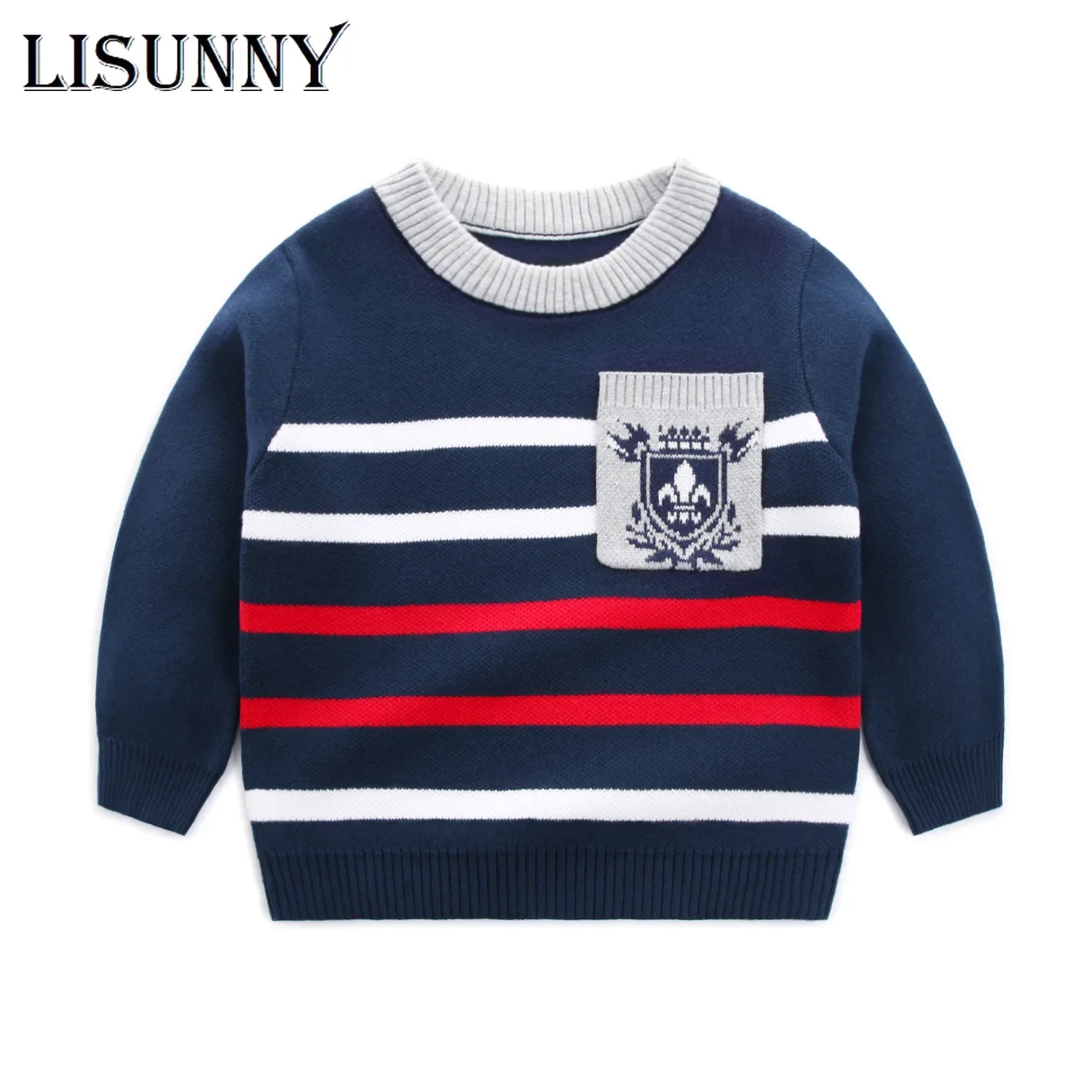 

2025 Toddler Boys Sweater Children Knitted Pullover Clothes Autumn Winter Kids Cotton Pocket Striped Baby Sweaters Jumper 3-12Y