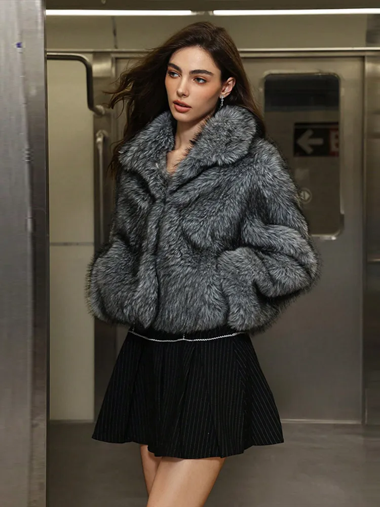 

Винтажные женские пальто из искусственного меха, элегантные утепленные женские куртки с меховым воротником и длинными рукавами, осень-зима 2021, новая женская уличная одежда